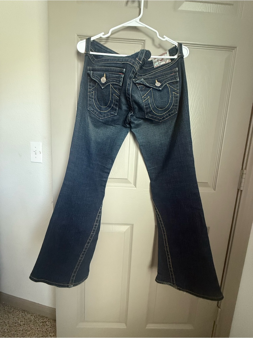 True Religion Dark Blue Flare Jeans - Iconic Back Pocket Stitching